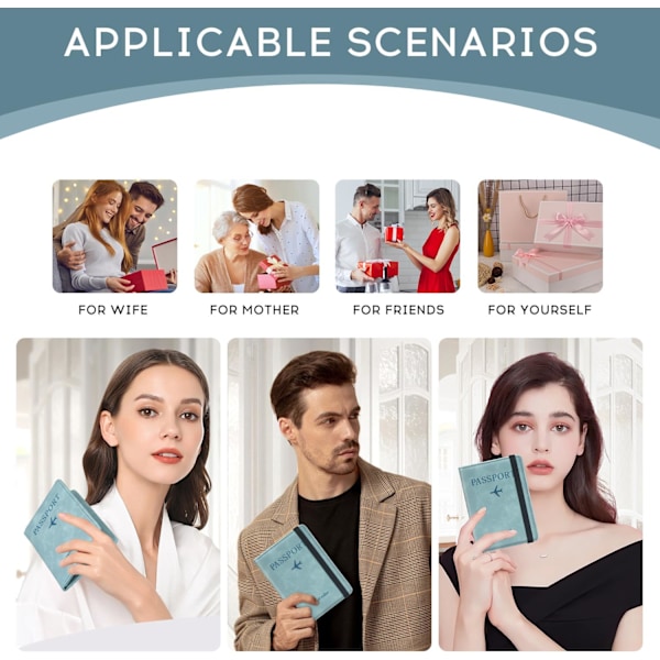 Passholder PU-skinn RFID-blokkerende passetui Reiseveske med kortspor og elastisk stropp Passomslag (Himmelblå) [qb] sky blue