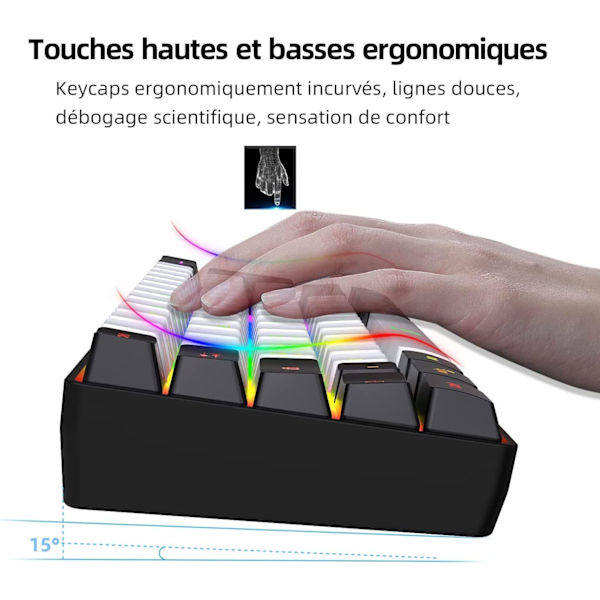 Peliklaviatura 60% QWERTY Musta/Valkoinen Johdollinen RGB-Taustavalaistu Peliklaviatura 61 Näppäimellä