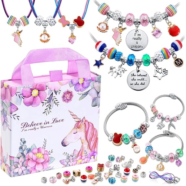 Charm Armband Tillverkningssats för Flickor: En Enhörning Leksakspresent för Flickor 6 7 8 9 10 År Perfekt Smyckestillverkningssats 8-12 Hantverk för Flickor