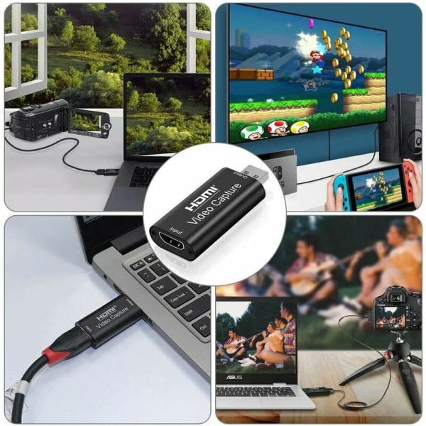 Lyd- og videoopptakskort, 1080p HDMI til USB-adapter, bærbar plug & play-opptakskort, for direktestrømming av video, videoopptak eller direktesending,