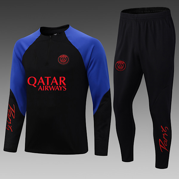 22-23 Ny säsong Paris Långärmad set för vuxna/barn svart och blå black and blue 14#