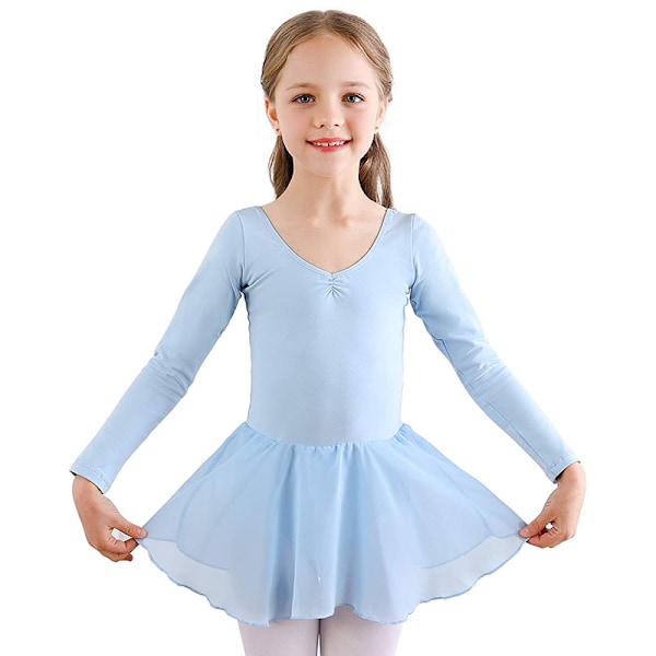 Flickor Långärmad Balett Leotards Dans Tutu Klänning Blue