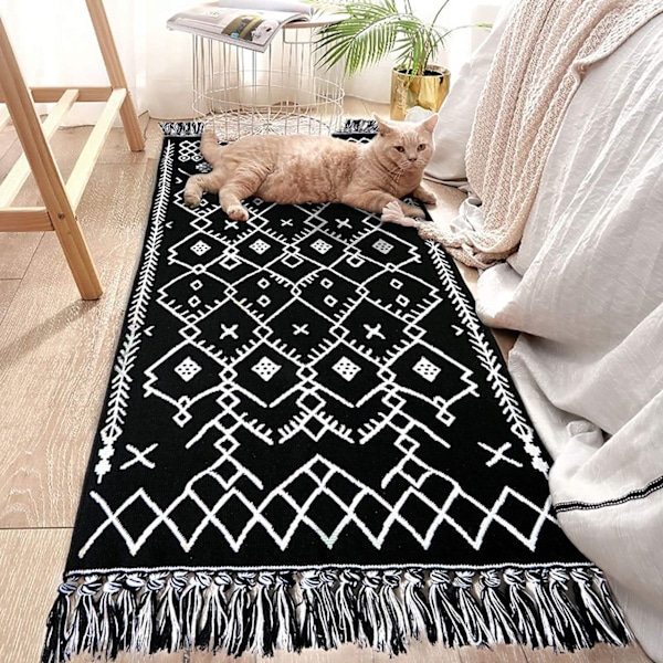 1 pc Boho bathroom rug, Boho rug kitchen runner black and white