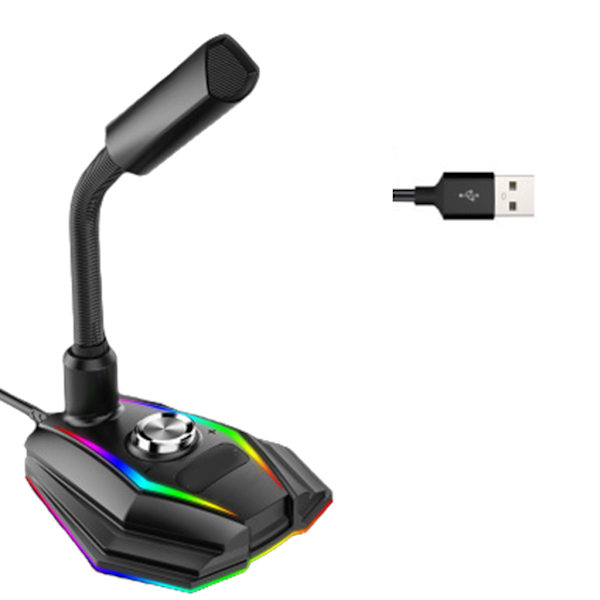 Justerbar USB-mikrofon USB-gamingmikrofon med RGB-lysreduktion