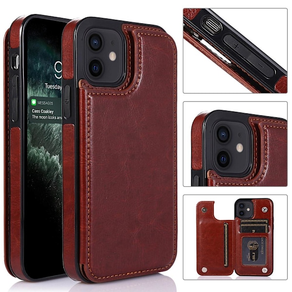 iPhone 12 - Praktiskt stilrent fodral med korthållare Rosröd Rose red