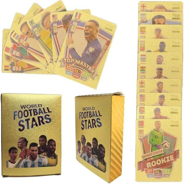Fotbolls-VM 2022/23 stjärnkort Guld kort, guldfolie kort, sport souvenirer, present till barn och män, inga dubbletter