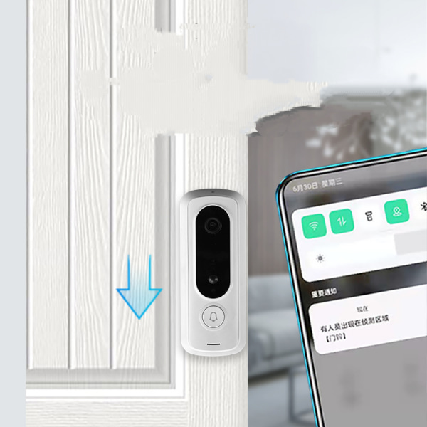 Smart WiFi fjernkontroll videodørklokke, intelligent visuell dørklokke hjemme intercom HD trådløs oppladbar sikkerhetsdørklokke