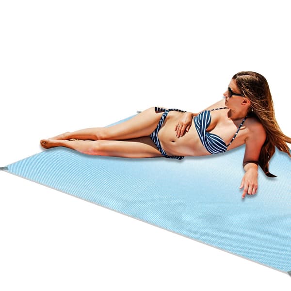 Sandfrit strandtæppe 200x200 cm blå polyester med jordspyd (BT) 400