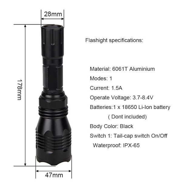 Taktisk ficklampa grönt ljus starkt ljus långt ljus utomhus utbytbart rött ljus blått ljus vitt ljus uppladdningsbar ficklampa