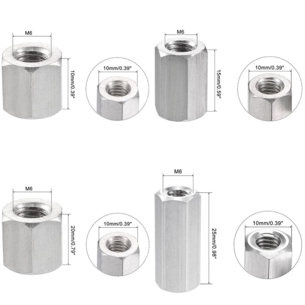10 stk. sekskantmøtrikker Sekskantmøtrikker M6X25MM M6x25mm