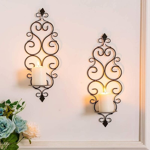 Sæt af 2 Metalvægmonterede Sconce, Vægsconce til Soveværelse, Badeværelse, Stue Dekoration, Sort-WELLNGS