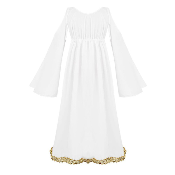 Romersk Græsk Athena Gudinde Cosplay Kjole Piger Guld Trim Halloween Kostume Rollespil Party Lang Maskerade Kjole S