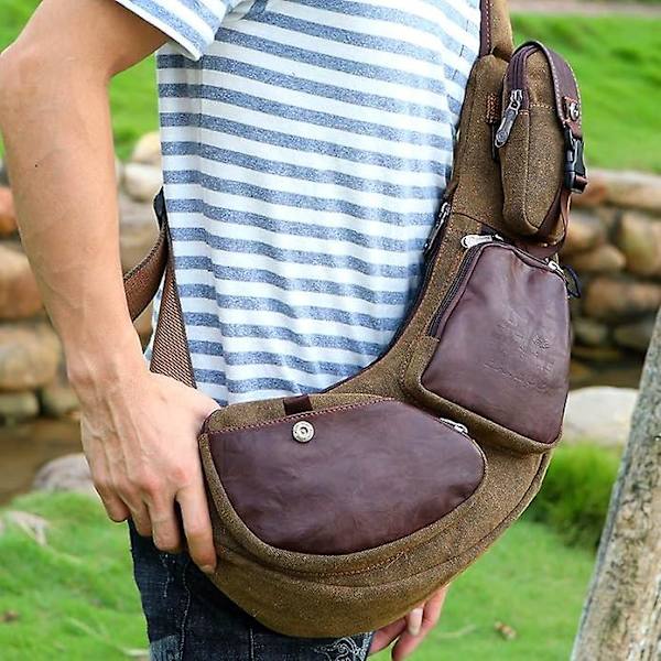 Miesten crossbody-laukku, matkalaukku, vintage-rinnassa oleva laukku, nahkainen olkalaukku, urheilulaukku, messenger-laukku, retro ulkoilukangaslaukku