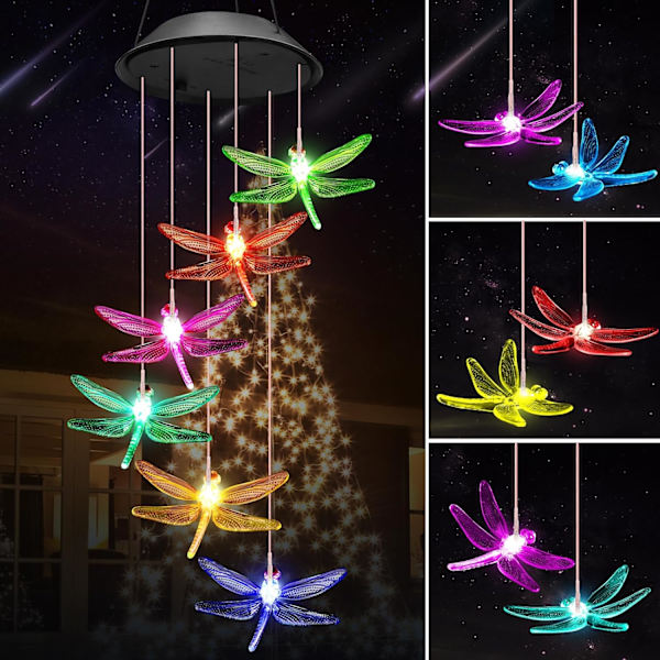 Äitienpäivälahjat äidille, isoäidille, Winzwon-suurisirkka-aurinkokellot ulkovalaistukseen, ripustettavat koristeet puutarhaan, terassille, pihalle Transparent Dragonfly