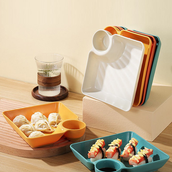 1 stk eddikrett servering sushi dumplings servering fat firkantet PP snacks tallerken Yellow