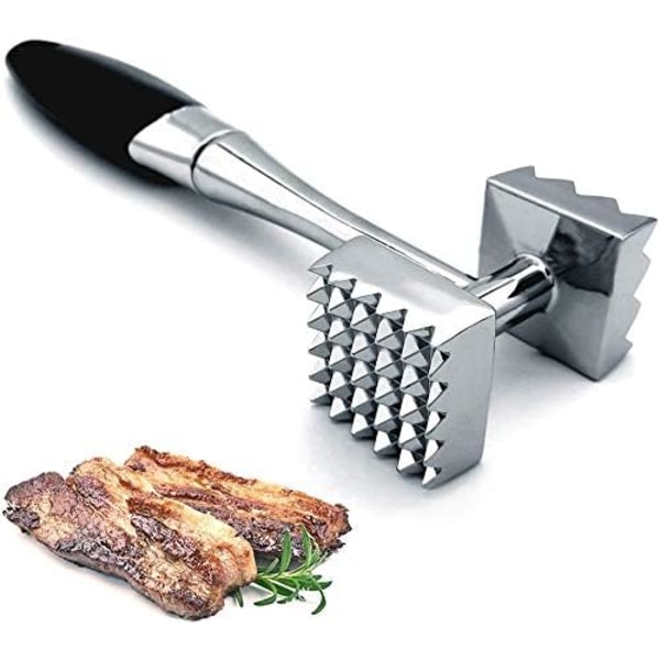 Kødhammer, dobbeltsidet kødhammer med pigge, kødhammer til bøf, kylling, fisk, kødhammer med gummigreb, 8,8 tommer