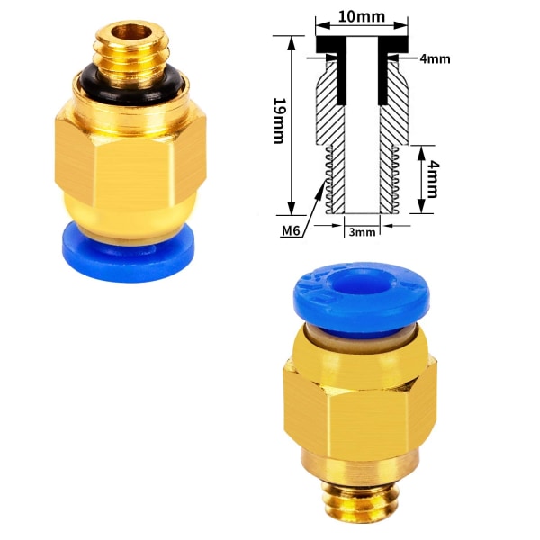 PC4-M6 PC4-M6 Suora pneumaattinen ilmaliitin M6 kierteitetty liitettävä liitin 3D-tulostinliittimelle PTFE-putki 4mm