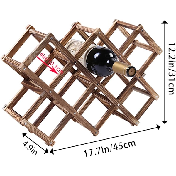 Trävinställ för 10 flaskor, hopfällbar och stapelbar vinhylla för köksbänken