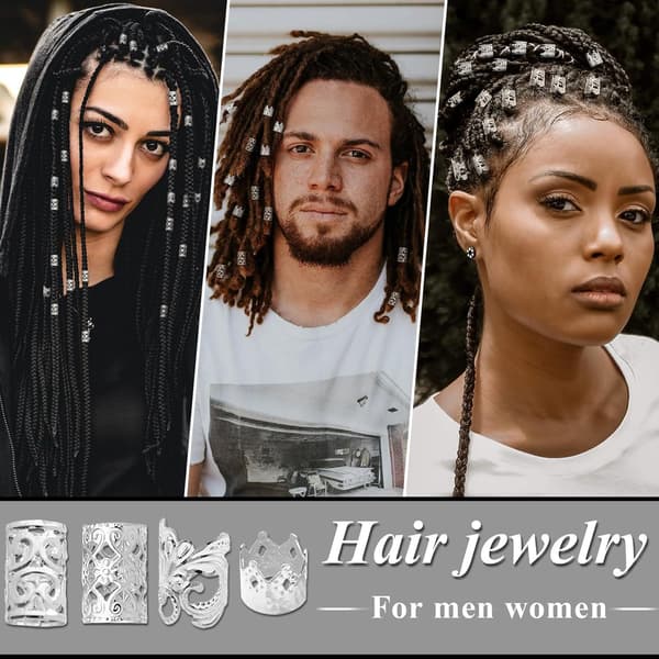 260 st DIY metallhårsmanschetter för dreadlocks och flätor, smyckesset i guld och silver för dreadlocks för hårstyling Silver