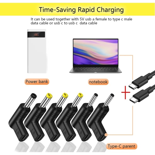 USB 5V Typ C hona till DC hane adapter, 90 graders vinklad USB C till DC 5V PD laddningsadapterkontakt för bärbar dator, router, mobil strömförsörjning (6 st)
