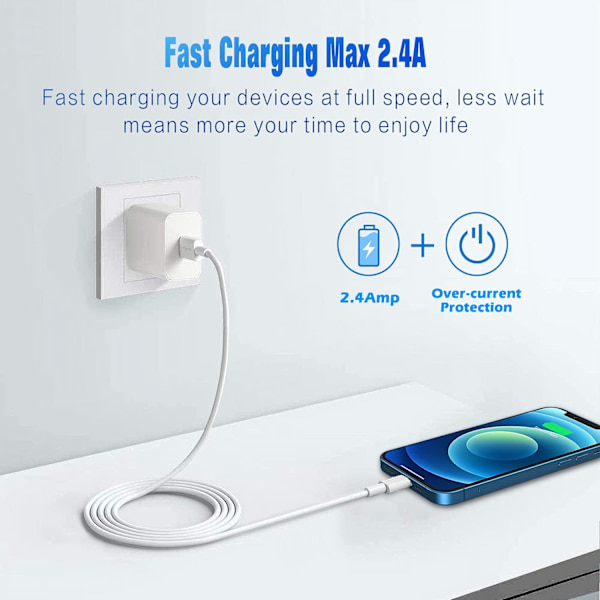 iPhone Oplader Lightning Kabel, 2 Pak Apple MFi Certificeret USB iPhone Hurtig Opladningsledning