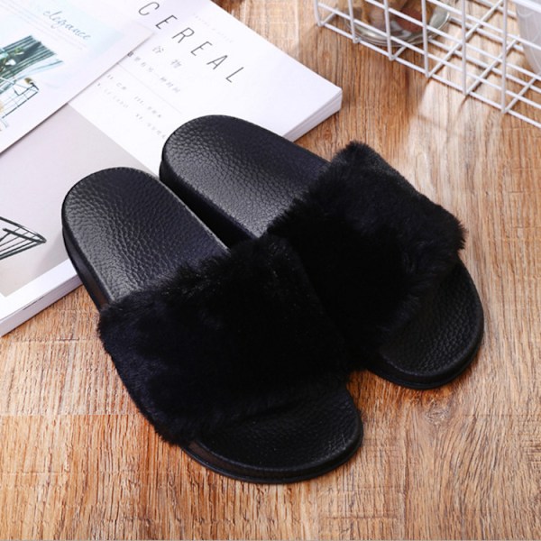 Hjemmesko Kvinners Flatesko Kvinners Kvinners Pels Flip Flops Svart Black 38