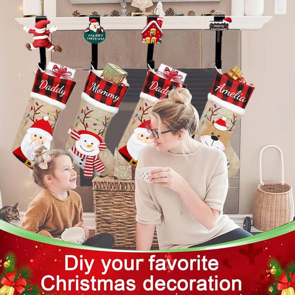 Julstrumphängare för spiselkrans, julstrumphängare för öppen spis, julstrumpkrok (4-pack)