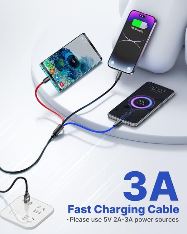 Multiladdningskabel, Multiladdningskabel Nylonflätad 3 i 1 Laddningskabel Multi USB-kabel Snabbladdning