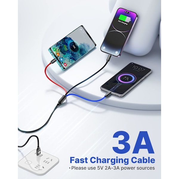 Multiladerkabel, Nylonflettet 3-i-1 Laderkabel Multi USB-kabel Rask lading