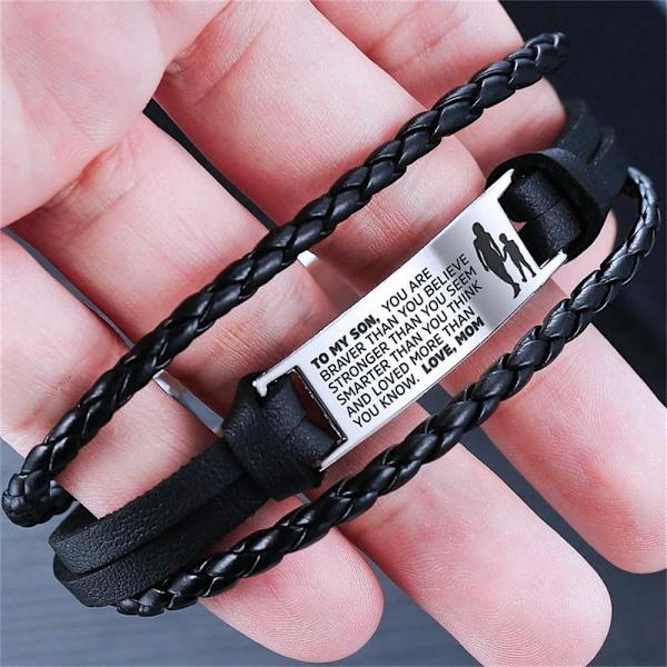 Til min søn Læderarmbånd Rustfrit stål Korrosionsjusterbart armbånd Adjustable