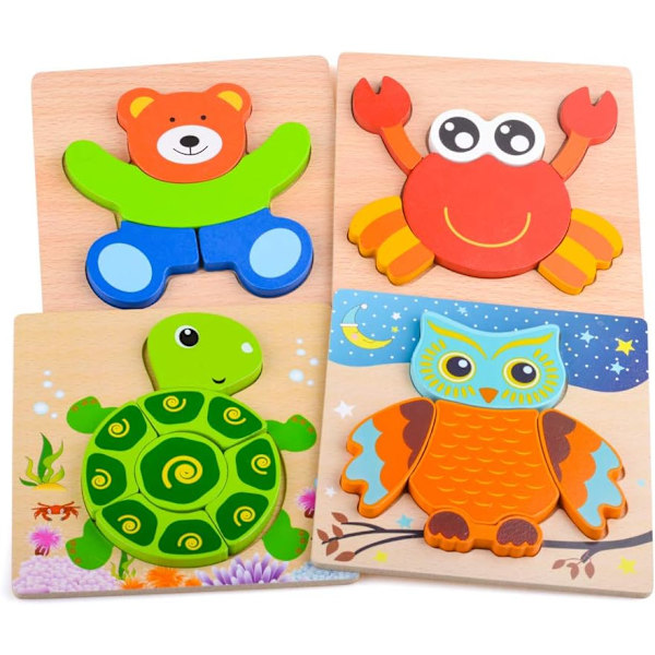 Baby Boy Pussel, Träpussel Leksaker för 1-3 År Gamla Pojkar Flickor Födelsedagspresent för 1-3 År Gamla Småbarn Barn Pedagogisk Leksak Animal Puzzles