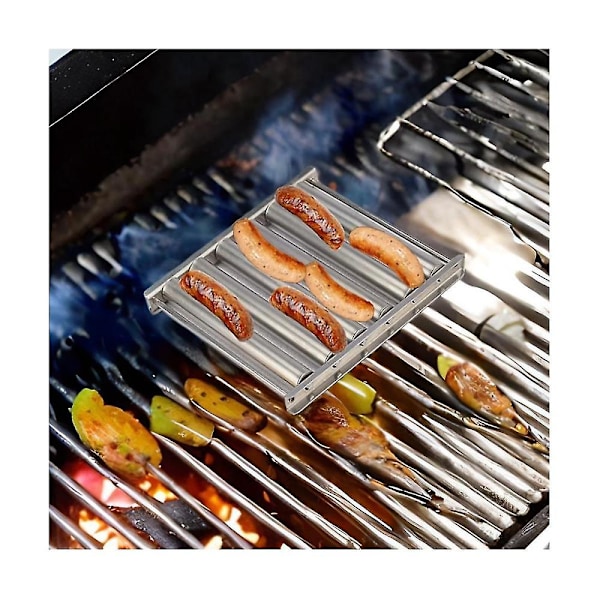 Hotdog Roller Grillers Grillaustyökalut Hot Dog Roller Erittäin Pitkällä Puukahvalla Ruostumaton Teräs Makkararulla