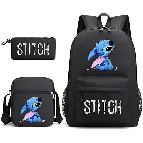 Lilo & Stitch Trykt Rygsæk Casual Student Skoletaske Tre-trins Sæt 4