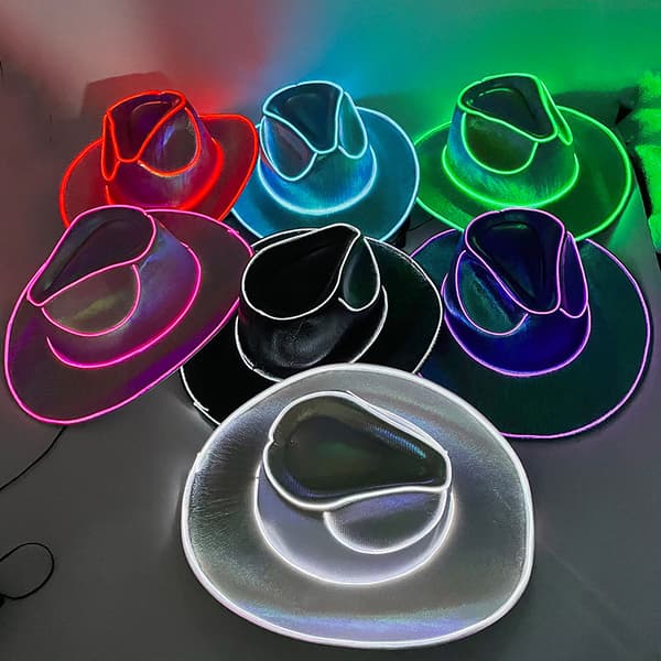 Disco Lysende Cowboyhatt Glødende Lys Bar Caps White