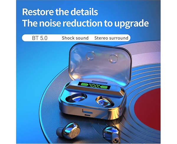 Bluetooth trådløse hovedtelefoner Stereo LED-display In-ear touch-kontrol øretelefon sort