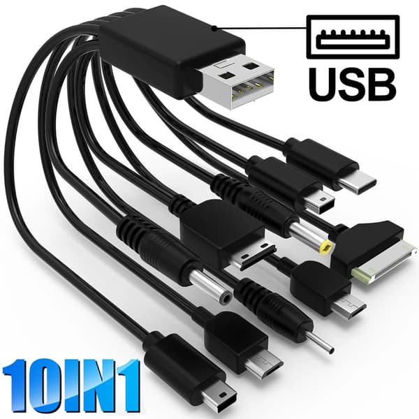 Universell Multi Pin Laderkabel 10-i-1 Multifunksjon USB-adapter Datakabel Ladeledning for Hodetelefon Høyttaler MP3-spiller B-with Spring