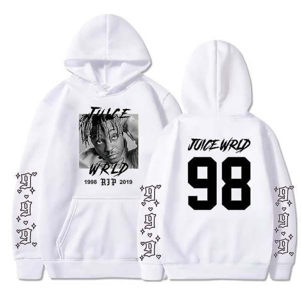 Rapper Juice Wrld Løs Sweatshirt Hoodie til Mænd og Kvinder Hvid White S