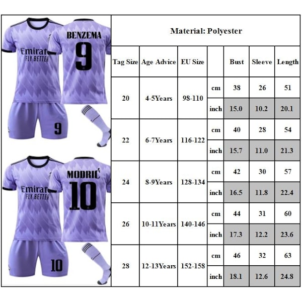 Real Madrid udebane lilla nr. 10 Modrić nr. 20 Vini Jr. fodboldtrøje - Perfekt #20 4-5Y #9 #9 #9 6-7Y