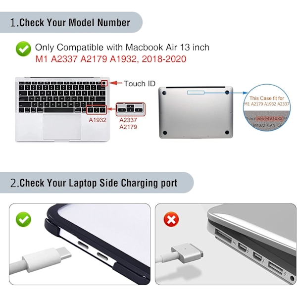 Etui kompatibel med Macbook Air 13 tommer M1 A2337 A2179 A1932, udgivet 2021-2018, Frosted Clear