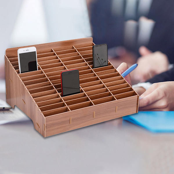 Multi-grid træ mobiltelefon opbevaringsboks skrivebord organizer til kontor klasseværelse b b 45 grid