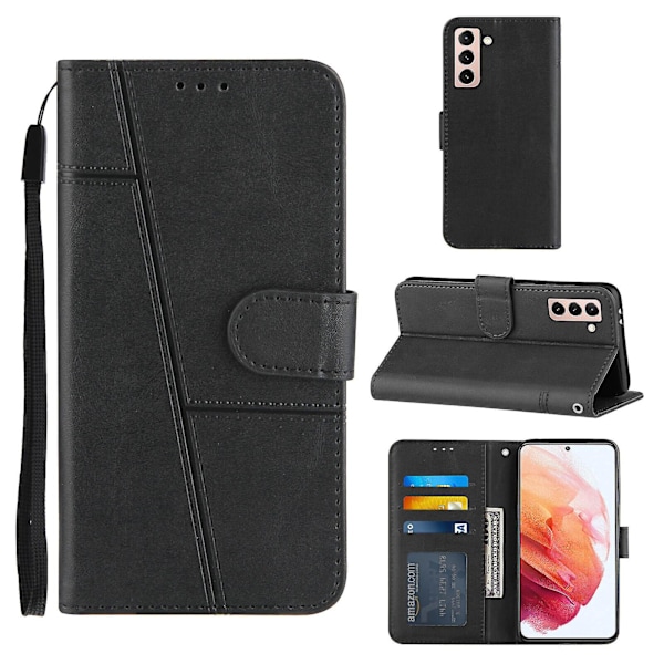 Kompatibel med Samsung Galaxy S21 5g Etui Læder Folio Cover Pung Magnetisk Premium Etui Coque - Sort