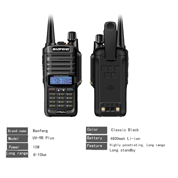 Power Baofeng UV-9R Plus Vattentät Walkie Talkie 10w Lång Räckvidd Tvåvägsradio 10km 4800mAh EU-kontakt
