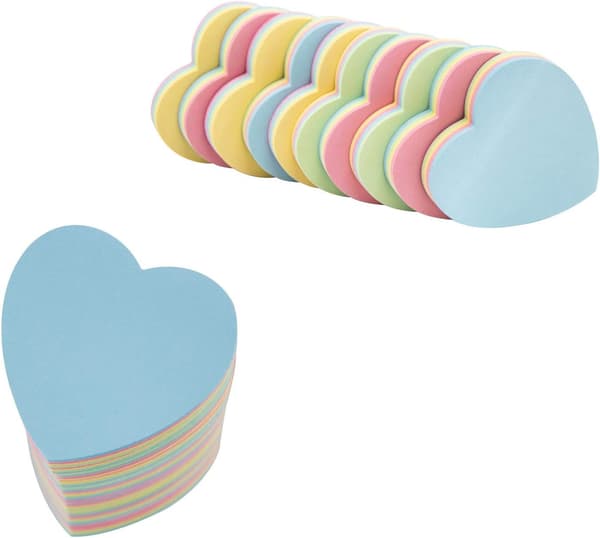 Hjerteformede sticky notes - 10 blokke 76x76mm søde post-it notes, ZQKLA