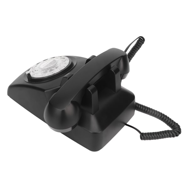 Retro telefon med ledning, drejeskive, understøtter genopkald, mekanisk ringetone, vintage bordtelefon med højttaler, sort