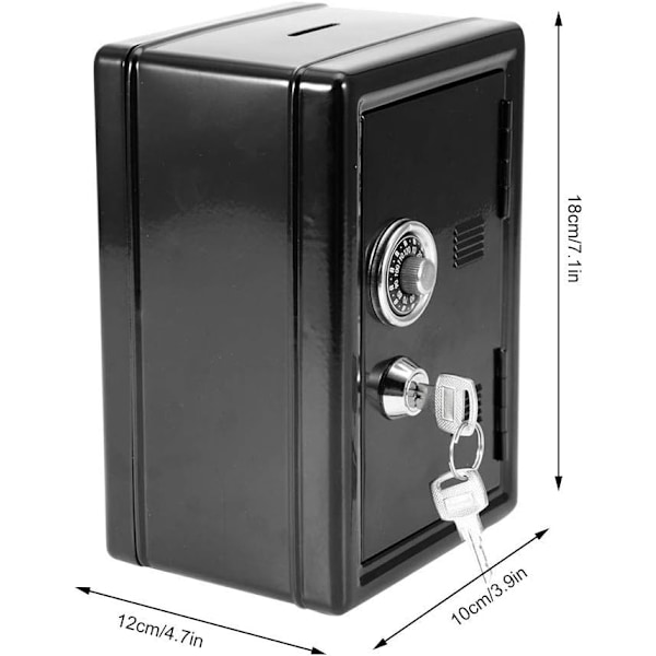 Sparebøsse mini safe 18 x 12 x 10 cm sparebøsse safe, med kombinasjonslås (svart)