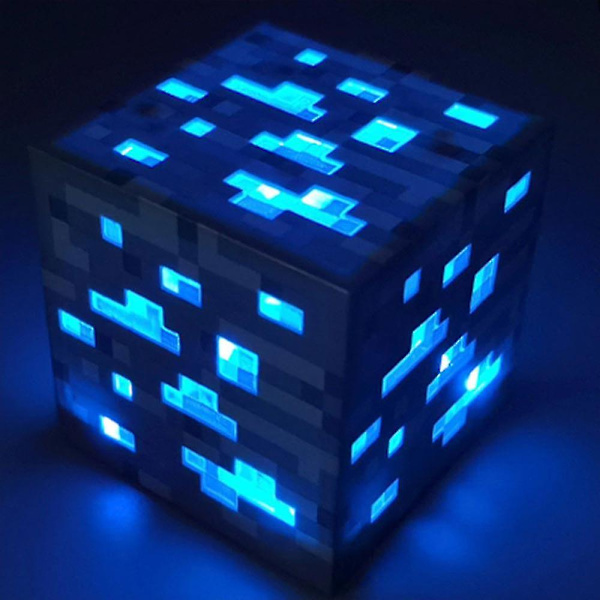 Minecraft lysende sten lommelygte diamantmalm sikker til at holde grisene væk natlys minearbejder lampe fans gave [fw] Blue