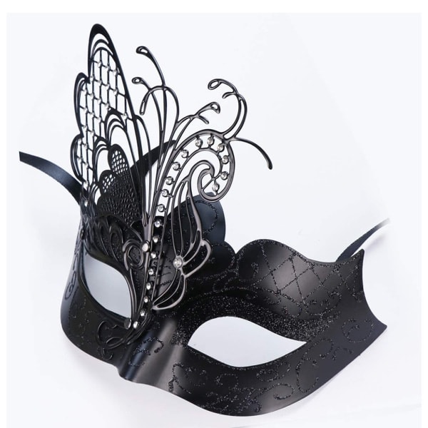 Metal Smidesjärn Butterfly Rhinestone Mask (svart) för Masquera