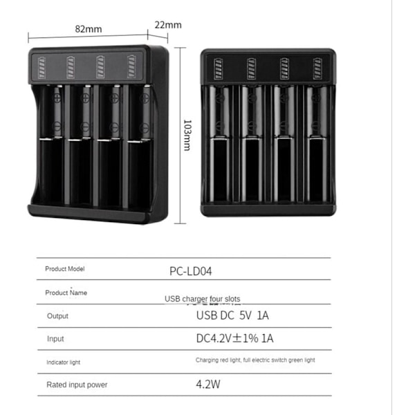 18650-laddare med typ C-kabel 4,2 V litiumbatteri smartladdare för 14500 26650 18650 batteri 1 plats