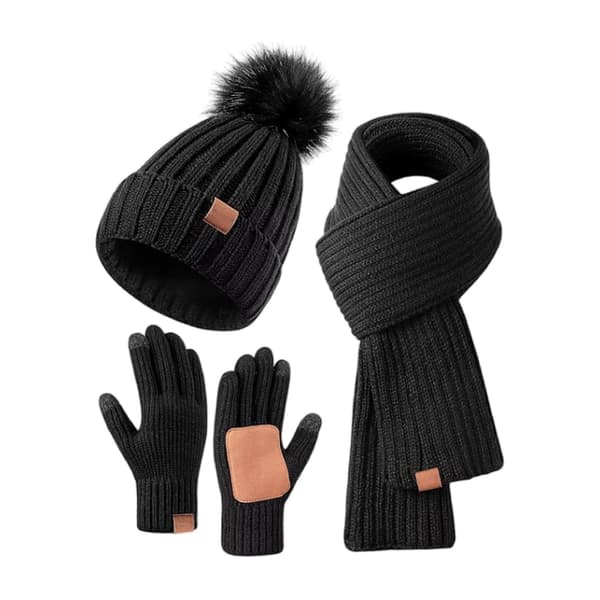 Stickad Vintermössa, Halsduk och Handskar Set | Varmt 3-Dels Set för Kallt Väder *Ljusgrå* Light gray