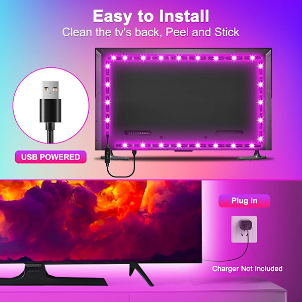 TV-belysning, 4m LED-lys for 32-55 tommers TV, RGB TV LED-lys bak, Musikk-synkronisering Bluetooth APP